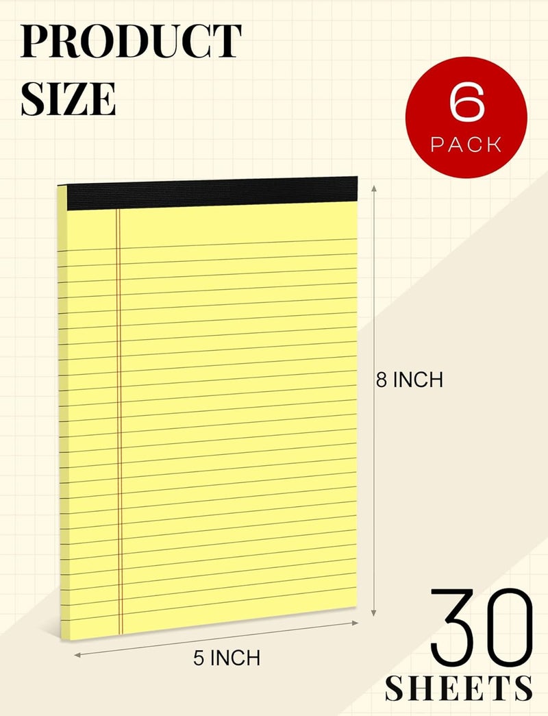 Aidunmis Yellow Note Pads 5x8 Small Legal Pads College Ruled Notepad for Office 6 Pack Yellow Writing Pads 5x8 Narrow Ruled Paper Pads 25 Lines 80 GSM Paper Tablets 5x8" Lined Notepads With 30 Sheets Per Pad - Image 2